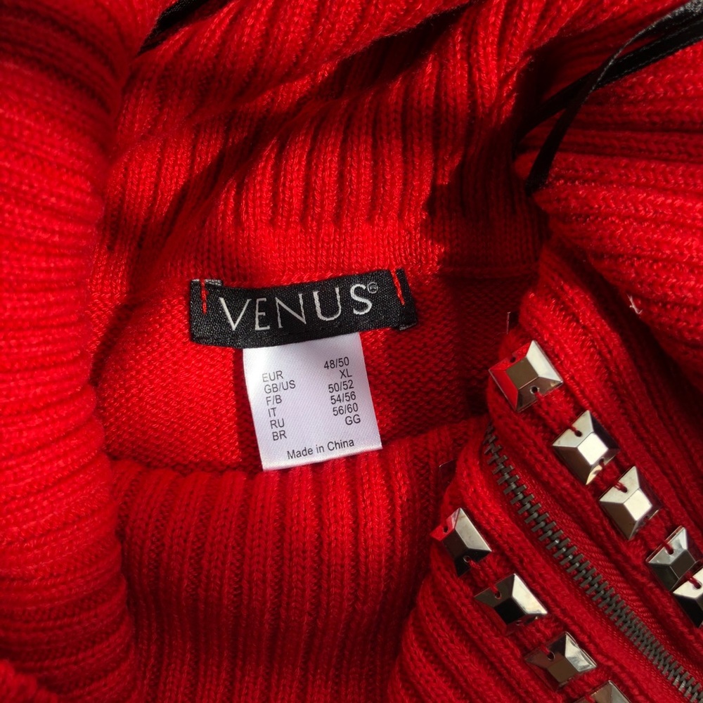 Studded Cowl Neck Sweater, Red XL - Picture 6 of 8